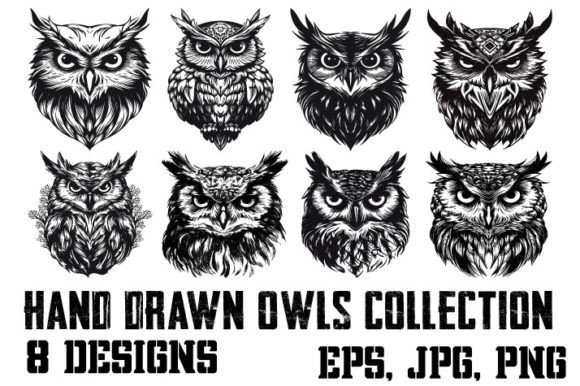 Download Various Hand Drawn Decorative Owls Set - Hand Collection