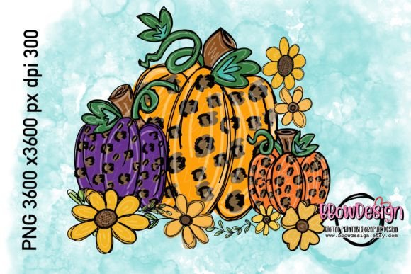 Download Fall Pumpkin Hand Drawn Leopard Pattern PNG - Hand Collection